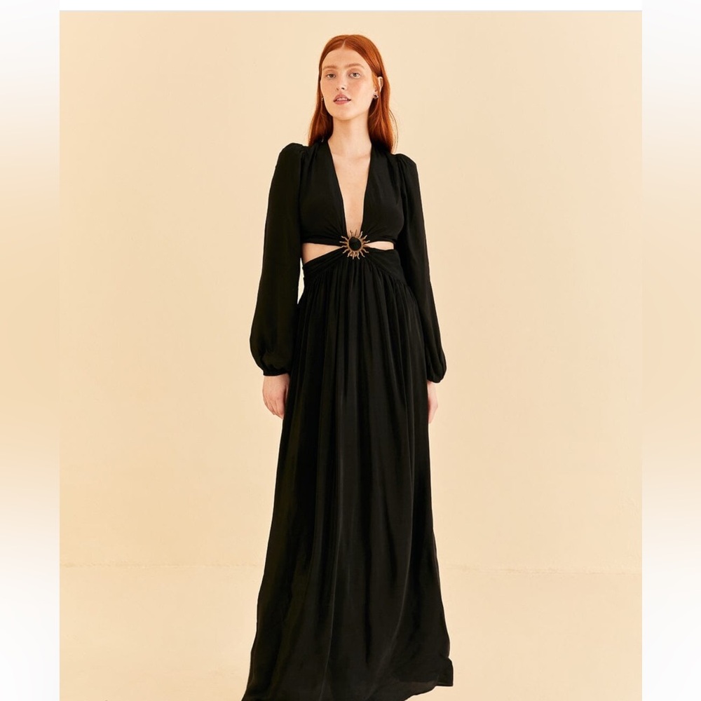 FARM RIO Black Cut Out Maxi Dress with Sun Buckle Small - Picture 2 of 16